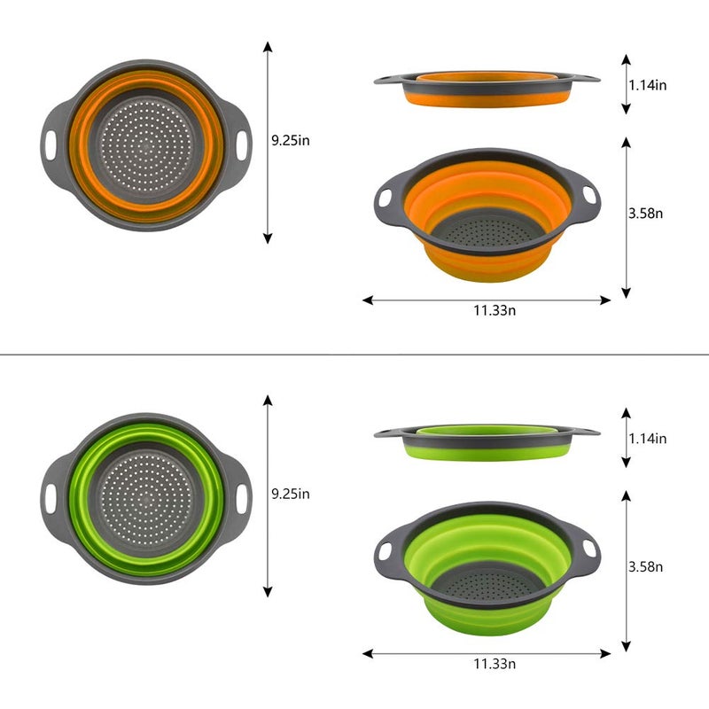 QiMH Collapsible Colander Set of 3-2 PC 4 Quart and 1 PC 6 Quart Over the Sink Colander - Food-Grade Sturdy Plastic Base - Round Space-save Silicone Kitchen Foldable Food Strainer - Image 2